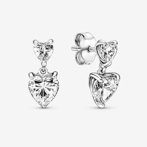 Pandora Double Heart Sparkling Stud Earrings